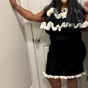 Beautiful, black and white ruffle crochet dress